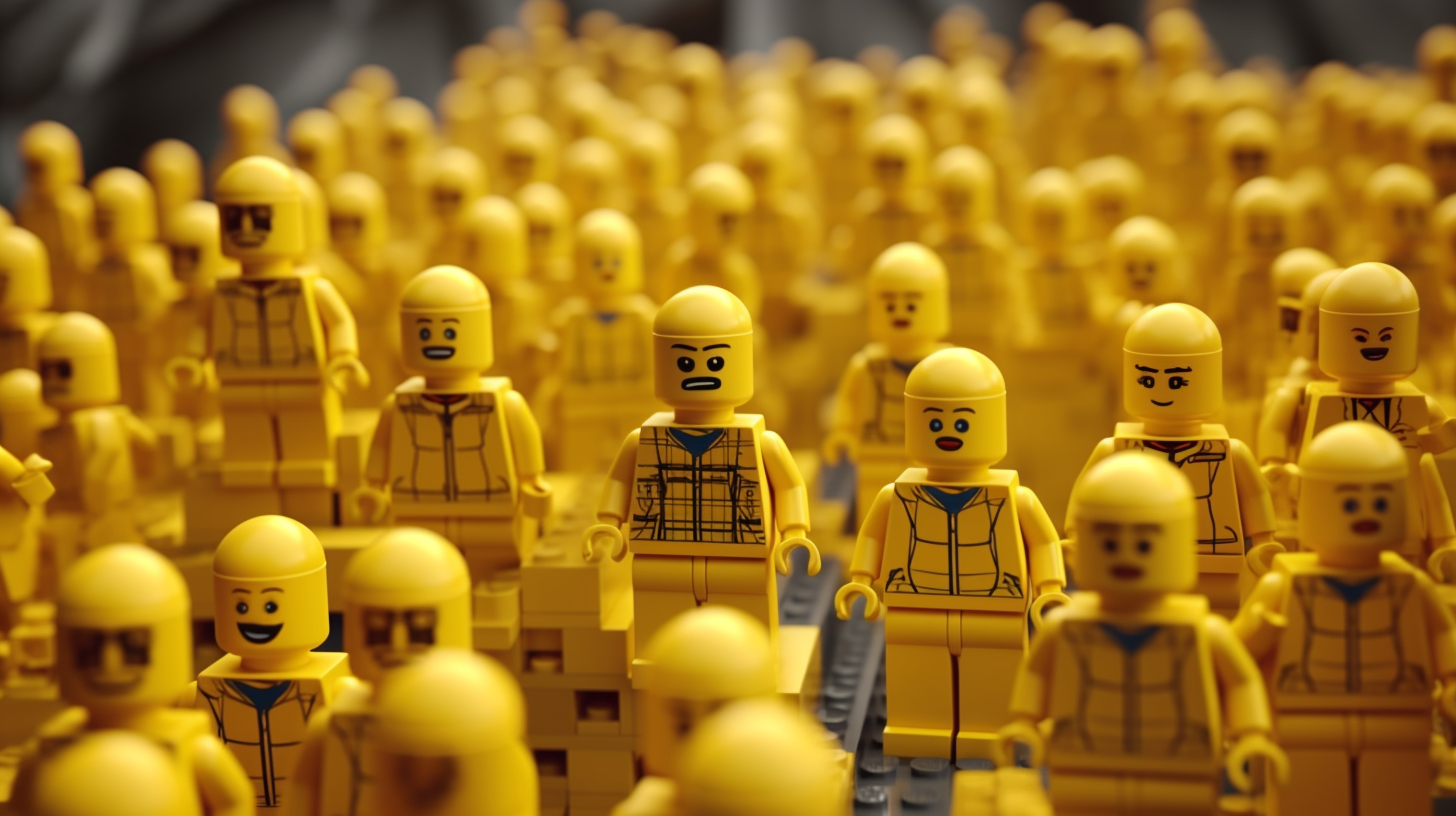 Group of Lego men climbing together