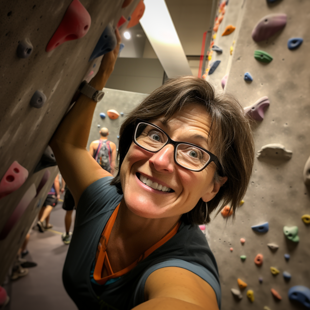 Active woman conquering indoor bouldering challenge