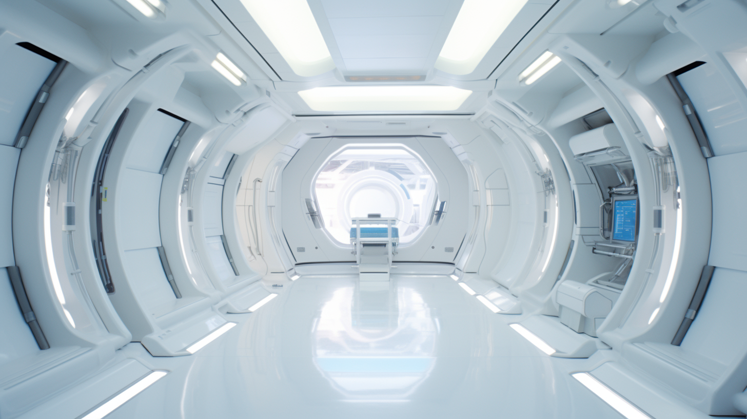 Clinical white sci-fi spaceship interior