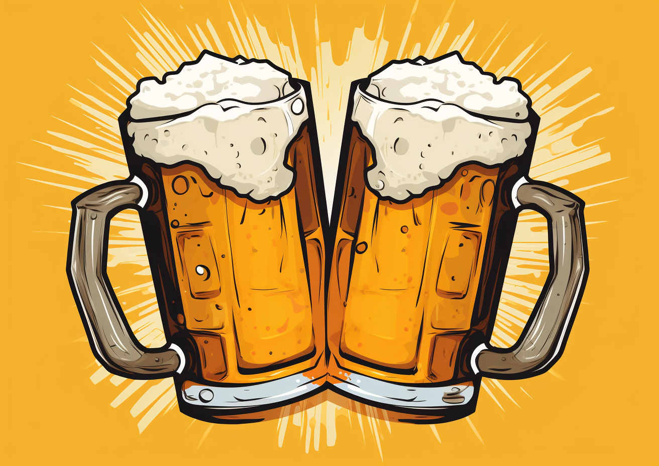 Cartoon clinking beer mugs in celebration