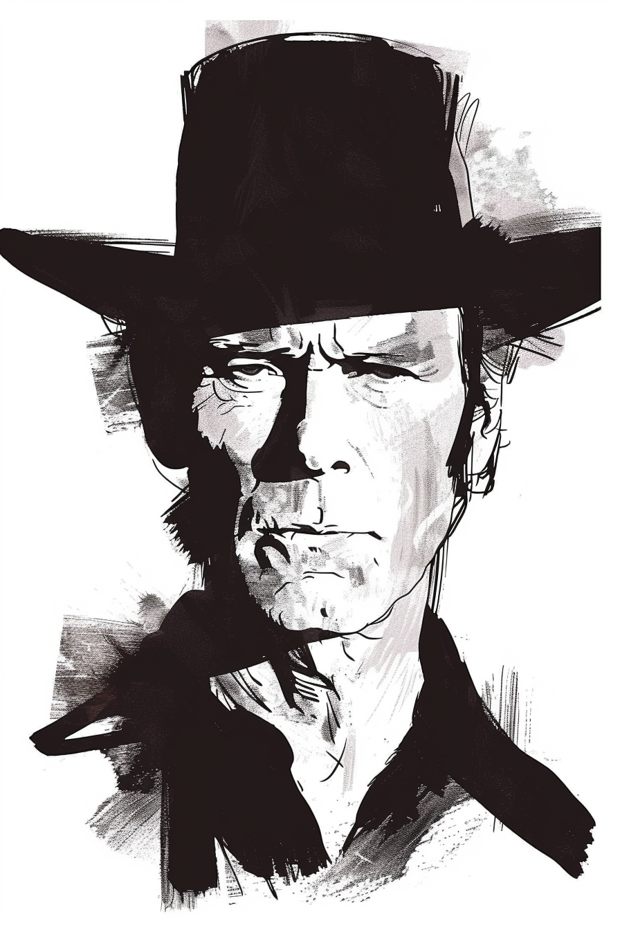 Clint Eastwood Ink Portrait Silhouette