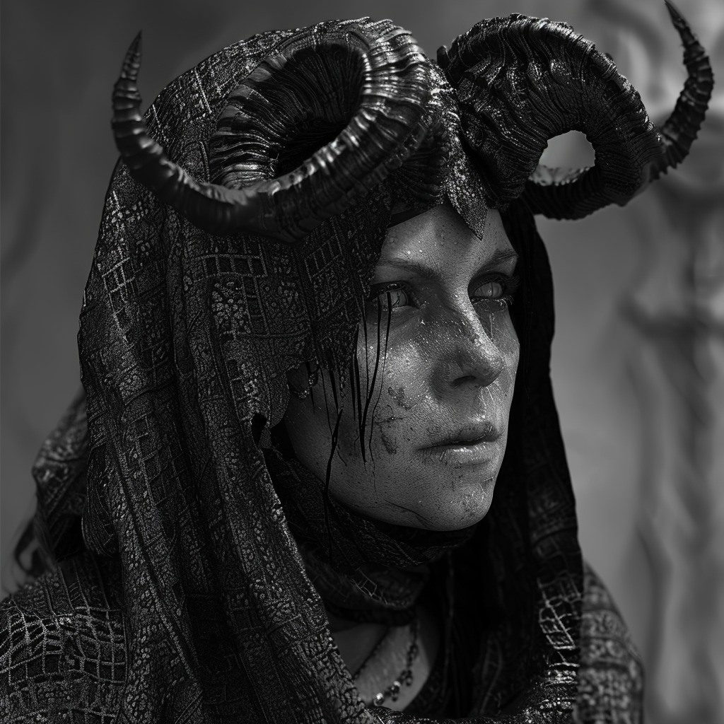 Female demon with cloak and horns