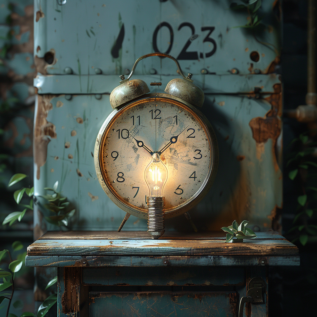 Animated clock and light bulb