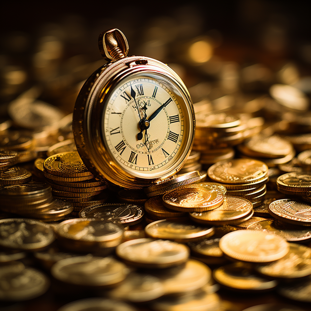 Golden coins with clock faces