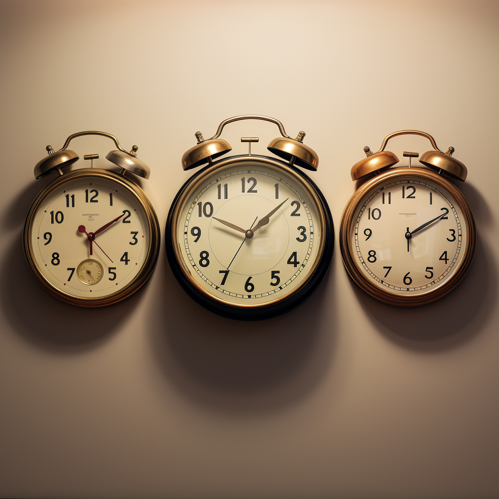 Three clocks showing different times