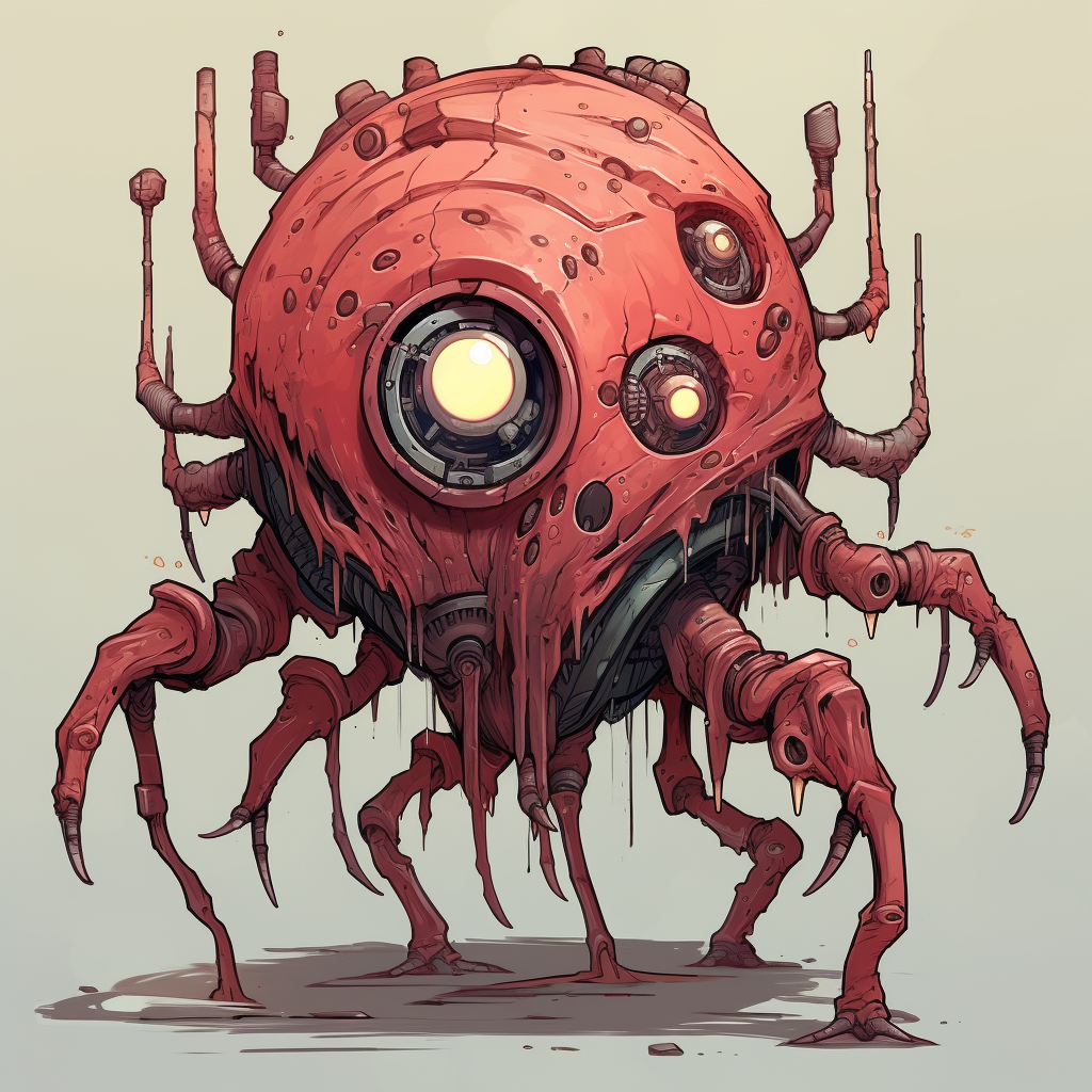 Clockwork Beholder DND Creature in Mike Mignola Style