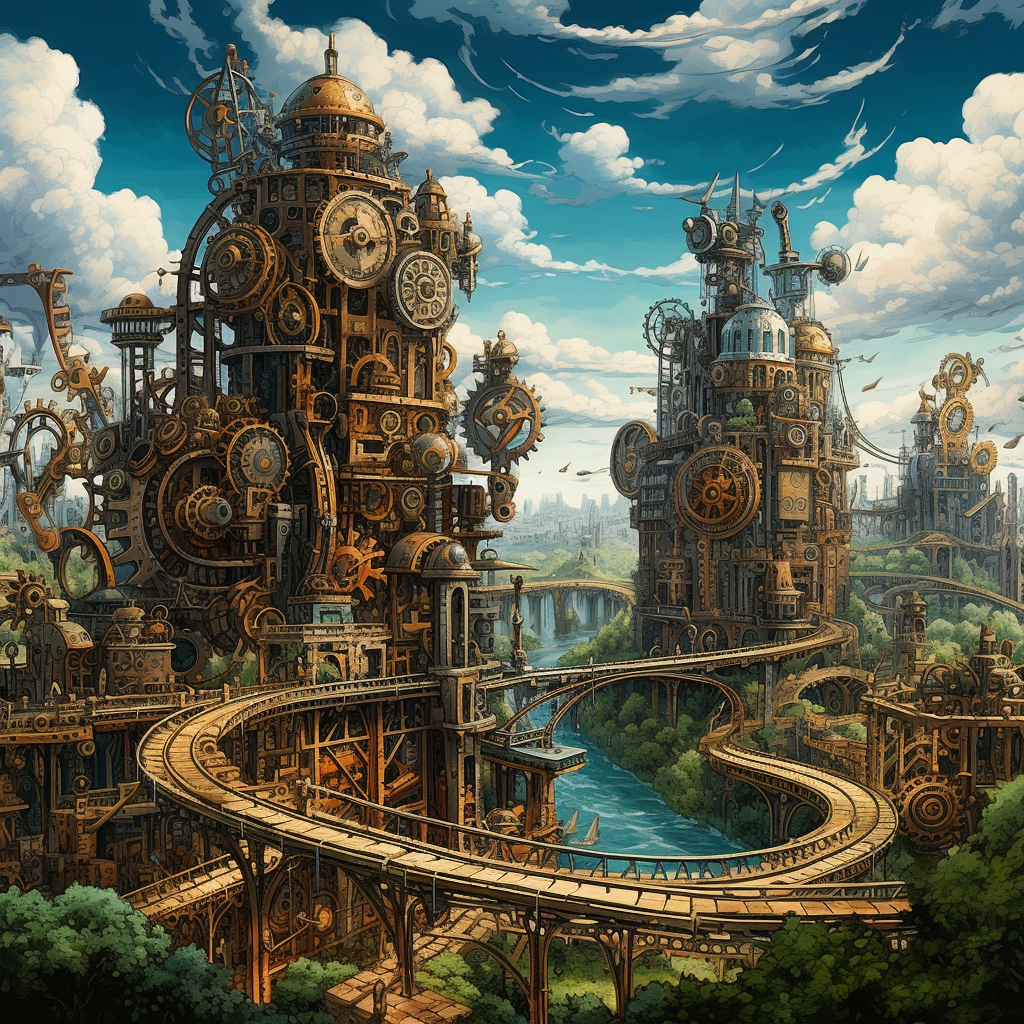 Intricate clockwork structures in a surreal wonderland