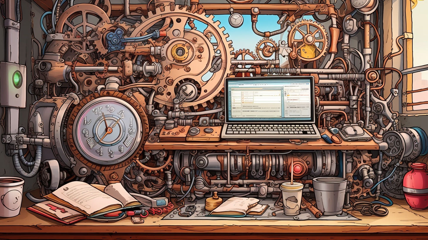 Clockwork computer with gears and tools