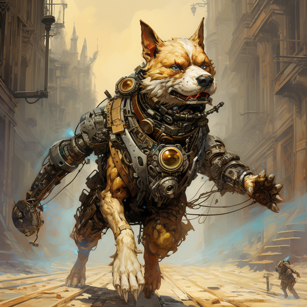 Clockwork steampunk dog in action