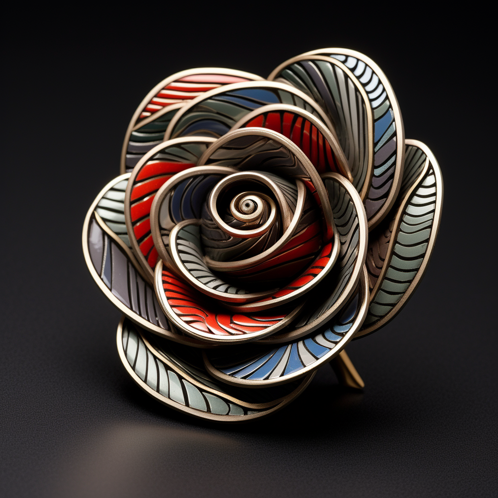 Vibrant cloisonne rose in Fordite design