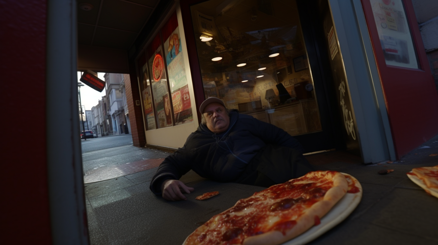 Woman with fallen pizza outside front door