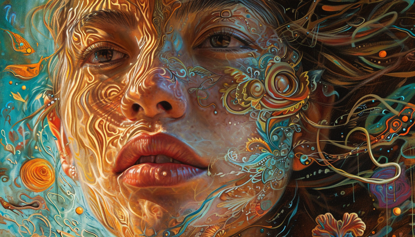 Close-up portrait of introspective woman during ayahuasca journey