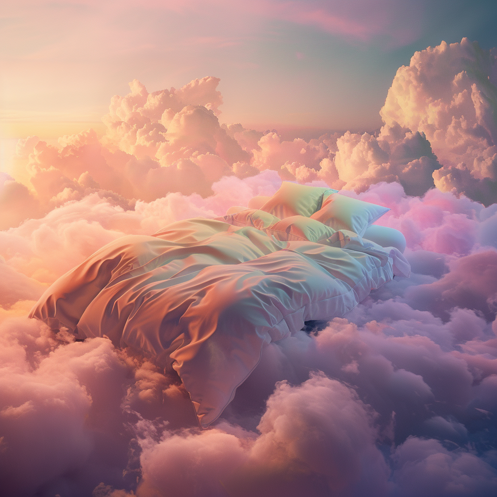 Cloud bed with subtle rainbow lighting