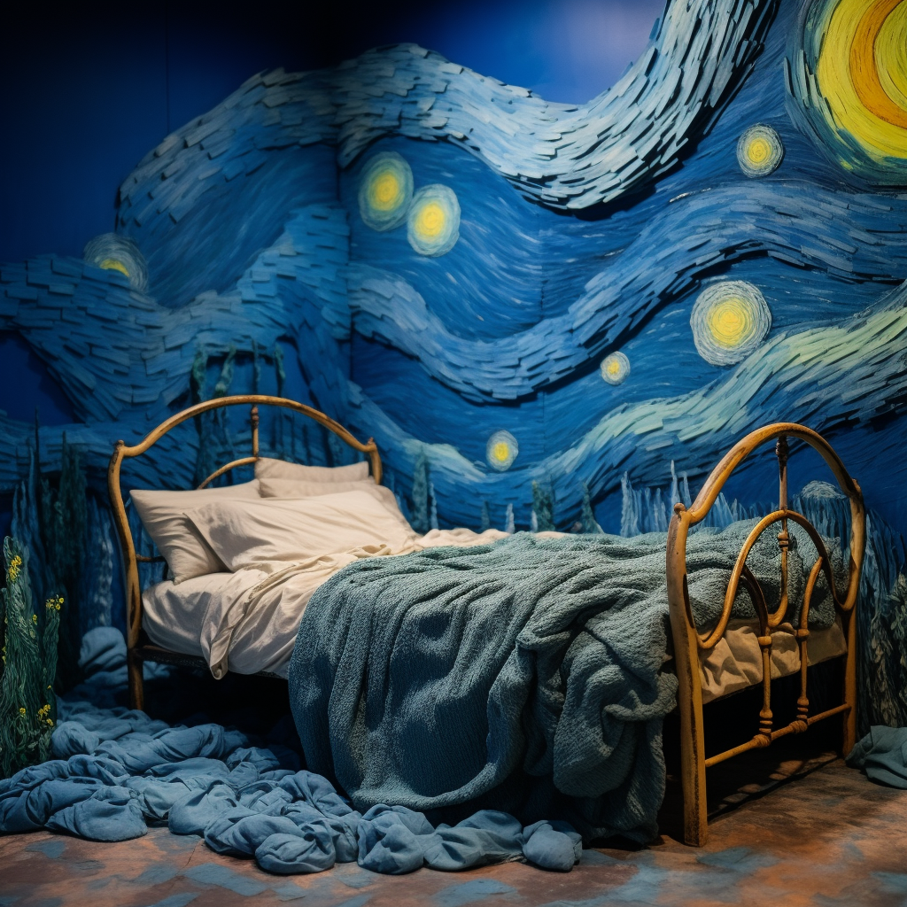 Cloud bed sleep in Van Gogh style