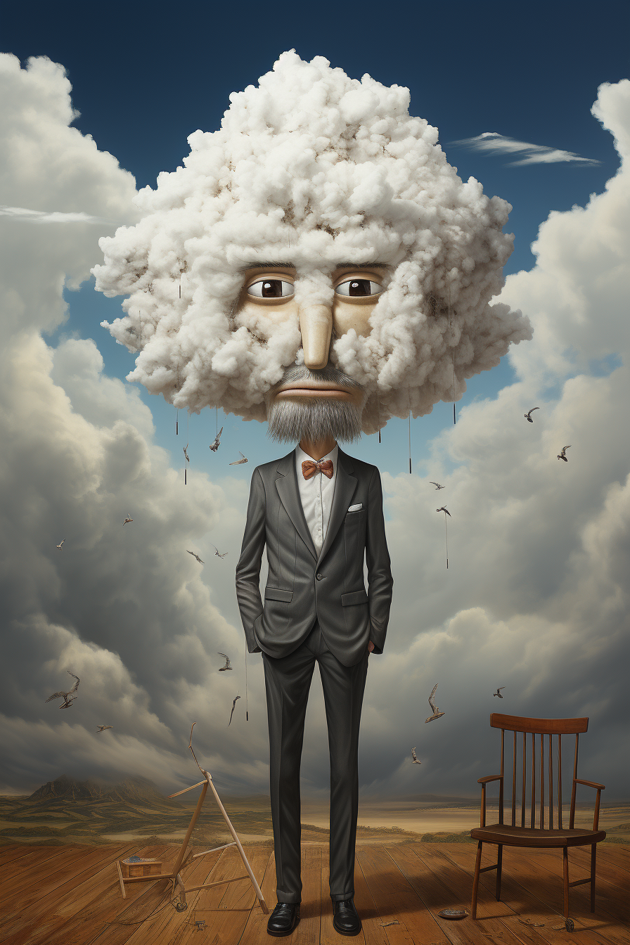 Cartoon of a man with a cloud head representing loneliness and depression