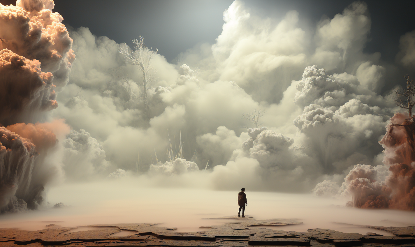 Woman standing amidst beautiful clouds and plants