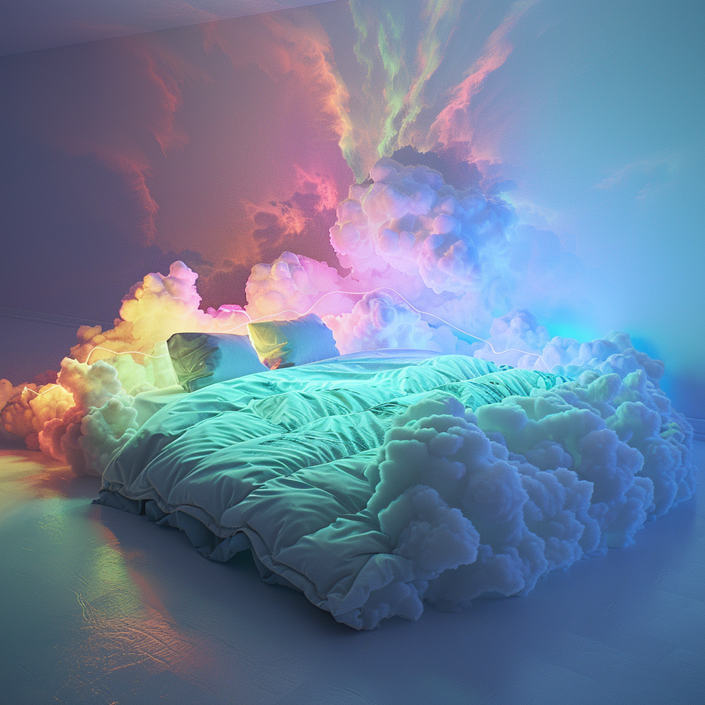 Cloud Bed with Rainbow Lighting