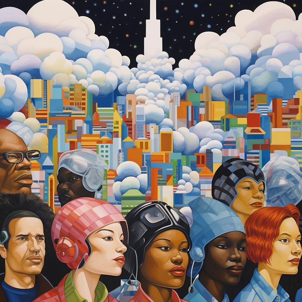 Artistic depiction of connected ethnicities in the cloud