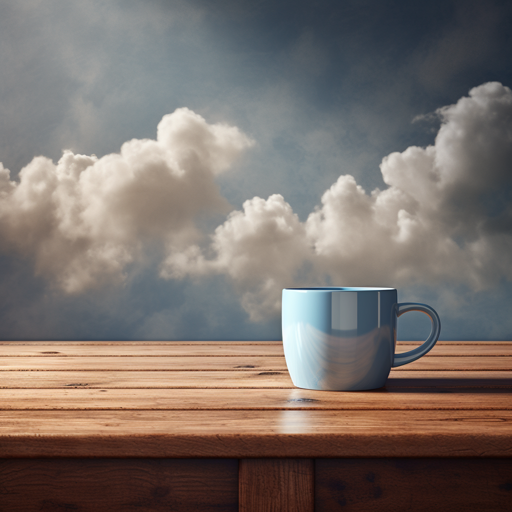 Beautiful Cloud Mug on Oak Table