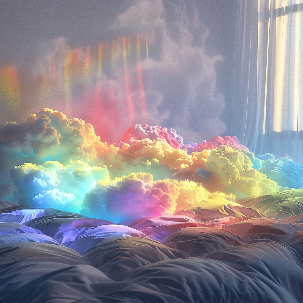 Clouds bed rainbow lighting detail