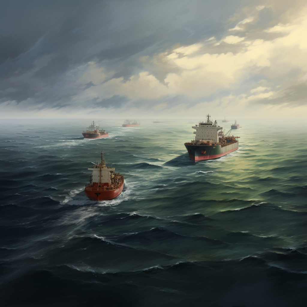 Aerial View of Oil Tankers on a Cloudy Day