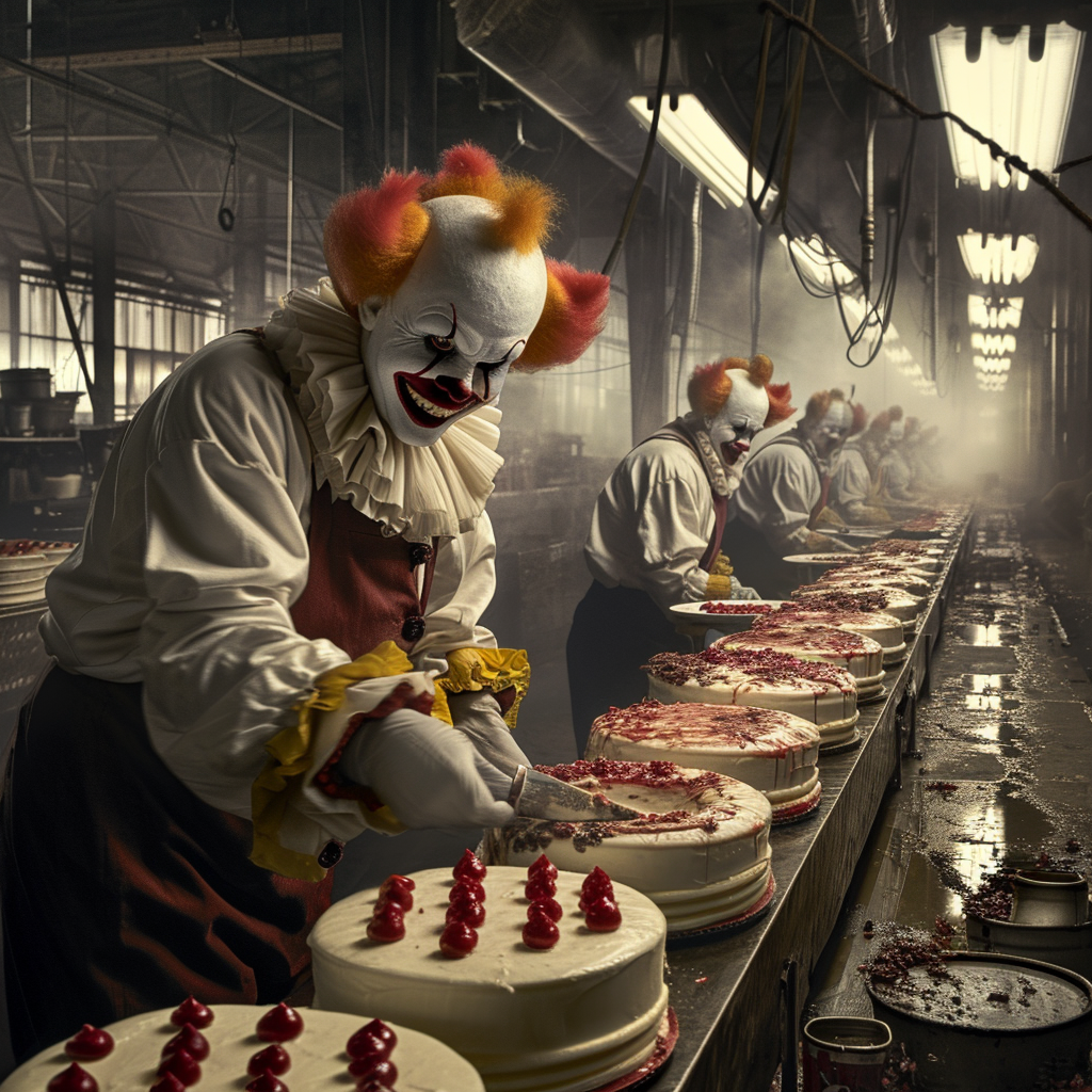 Clown assembly line horror industrial