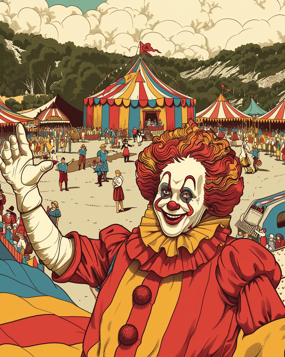 Clown waving at circus