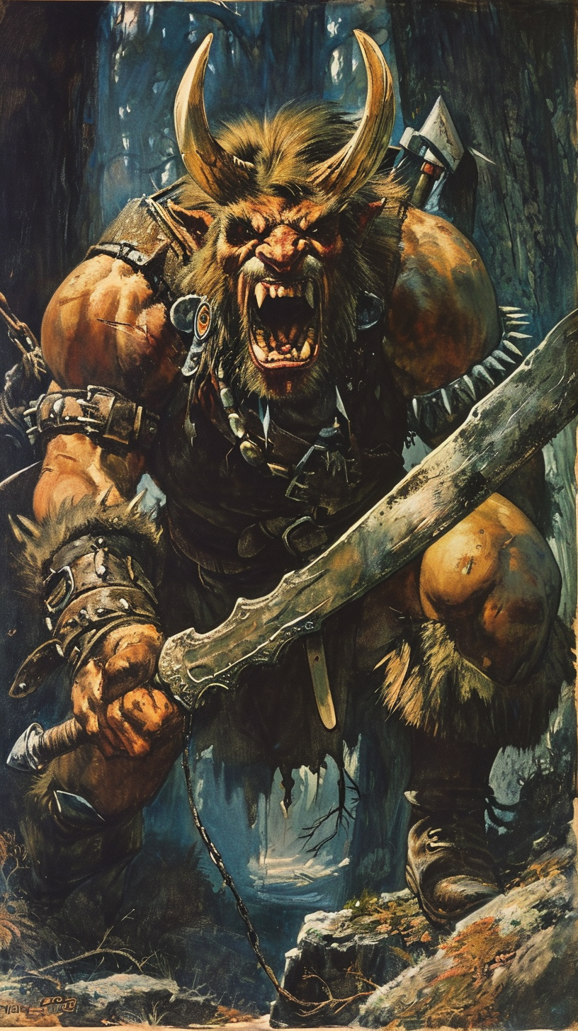 Fantasy lithograph comic dragon berserker