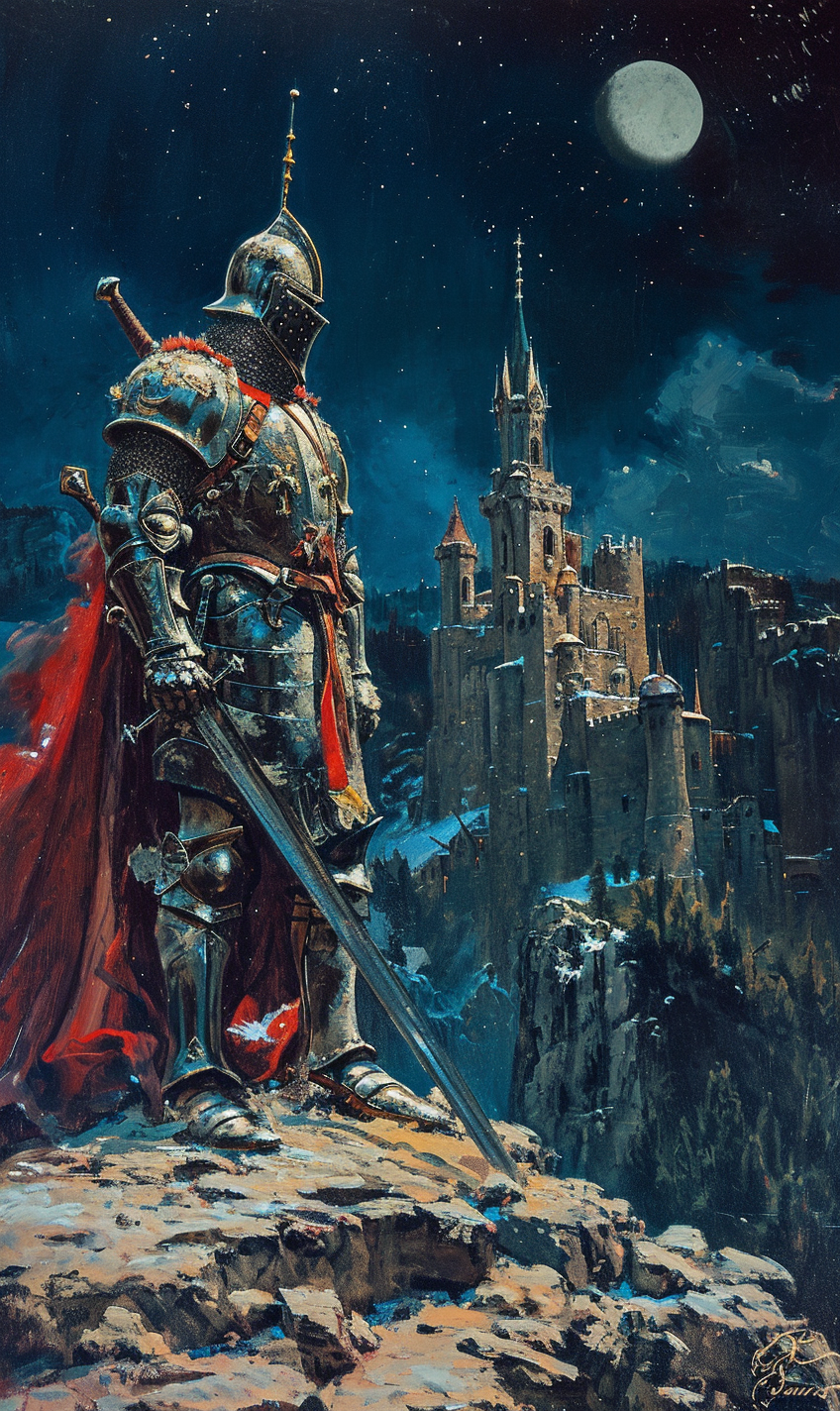 Middle Aged Knight Fantasy Lithograph