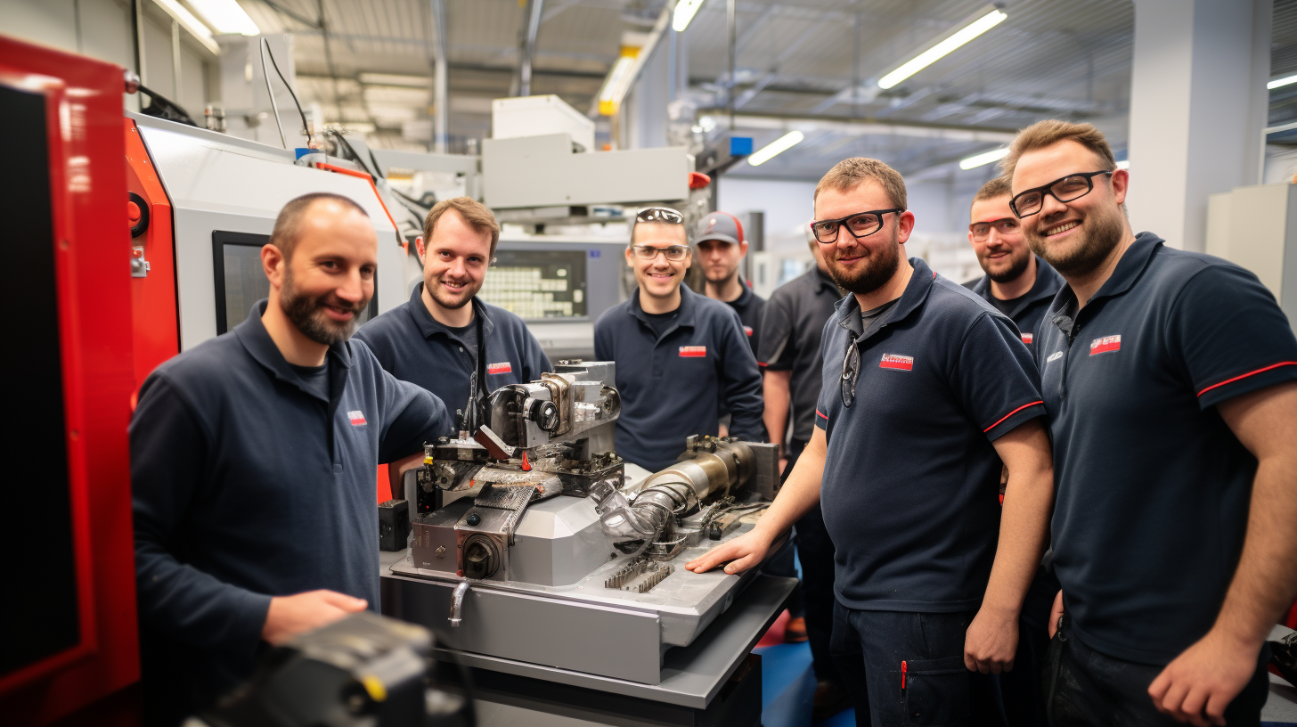 CNC engineers working together in a hall