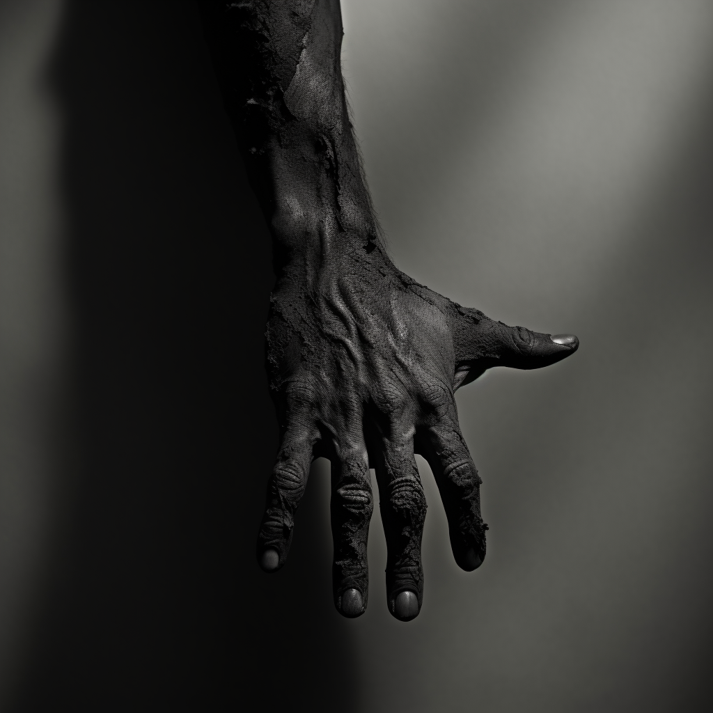 man with coal hand in shadow