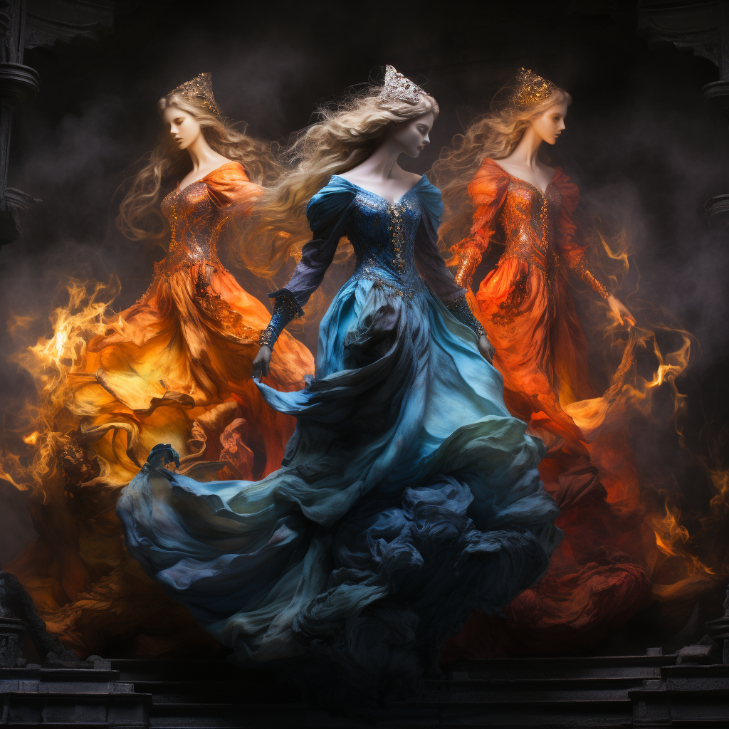 Three princesses with flames