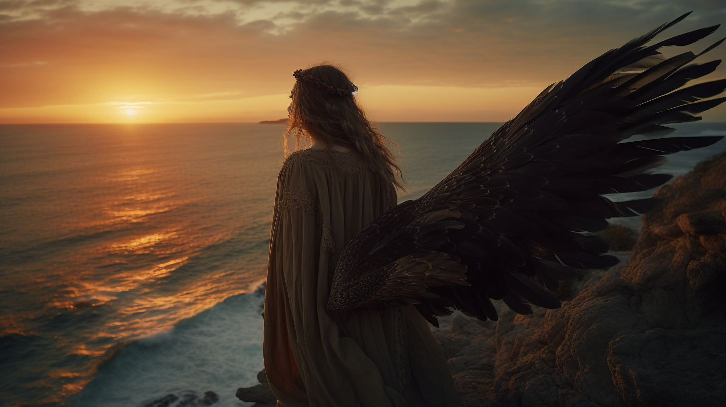 Photograph of a Coastal Cliff Sunset with a Harpy