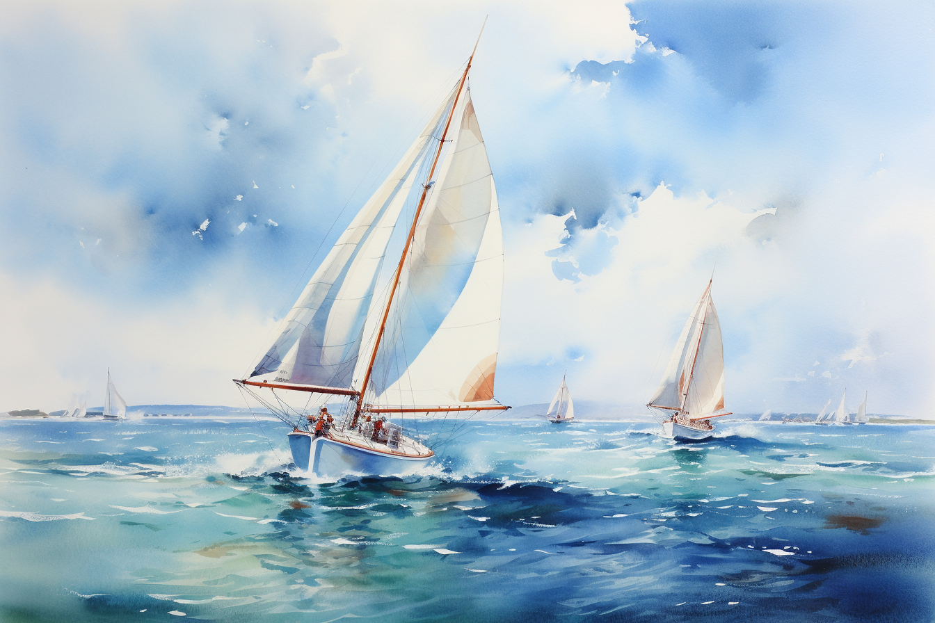 Colorful sailboat race in watercolor