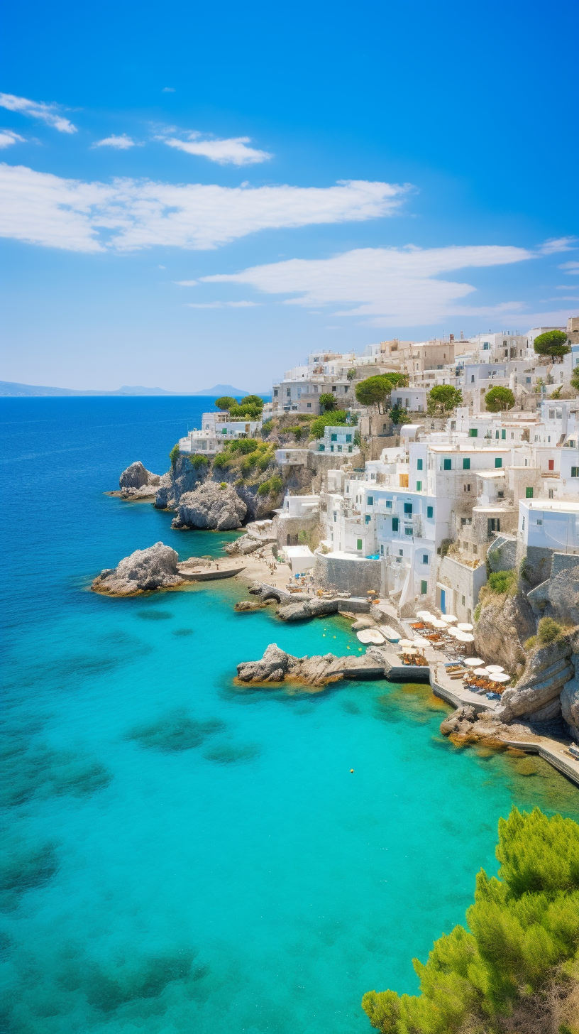 Scenic coastal viewpoint with azure waters and white-washed houses