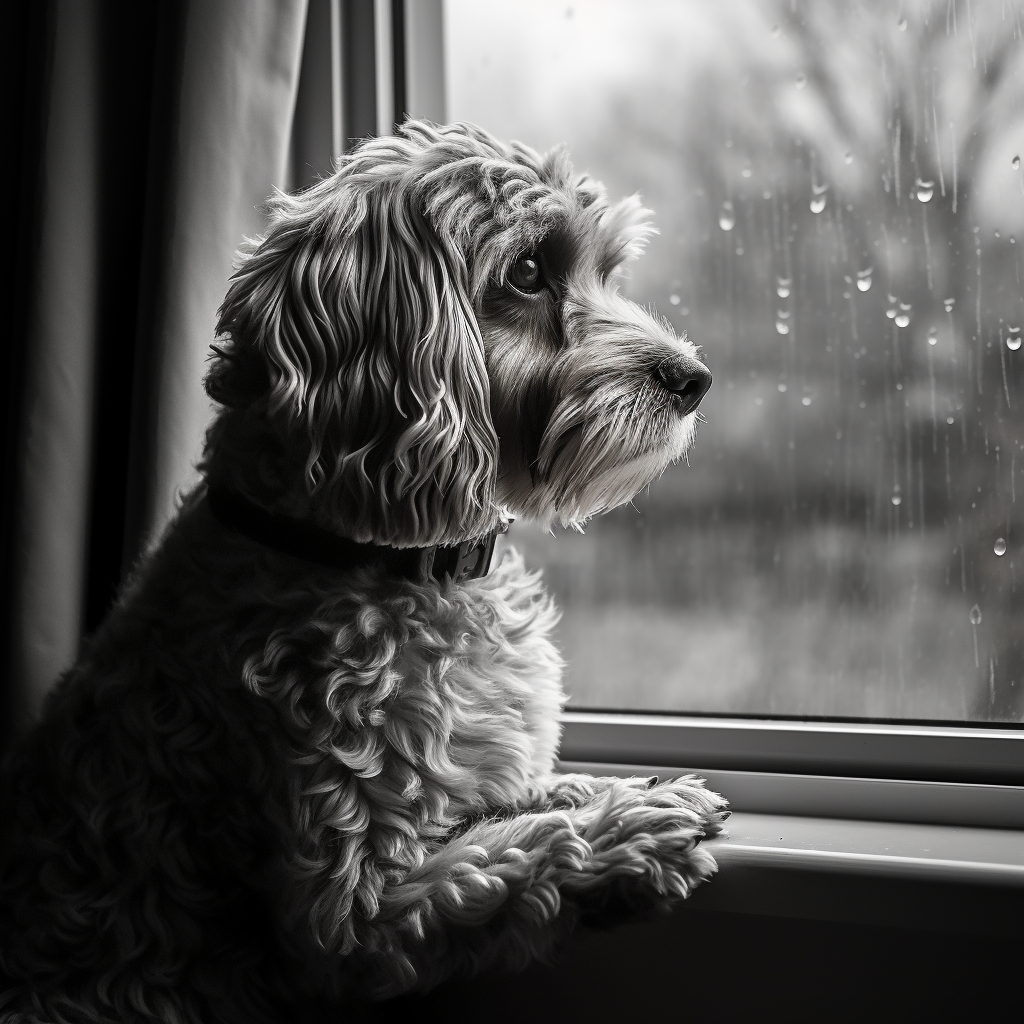 Cute cockapoo looking out window