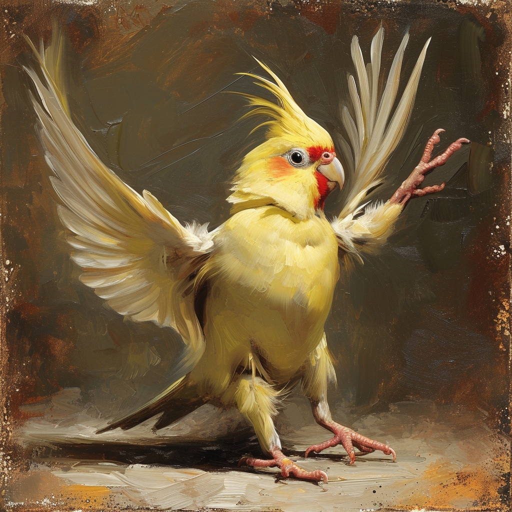 Pretty Cockatiel Yellow Happy Dancing Realistic