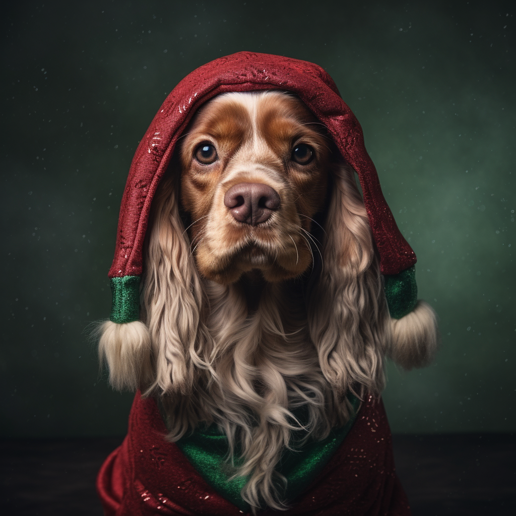 Adorable Cocker Spaniel in Christmas Costume