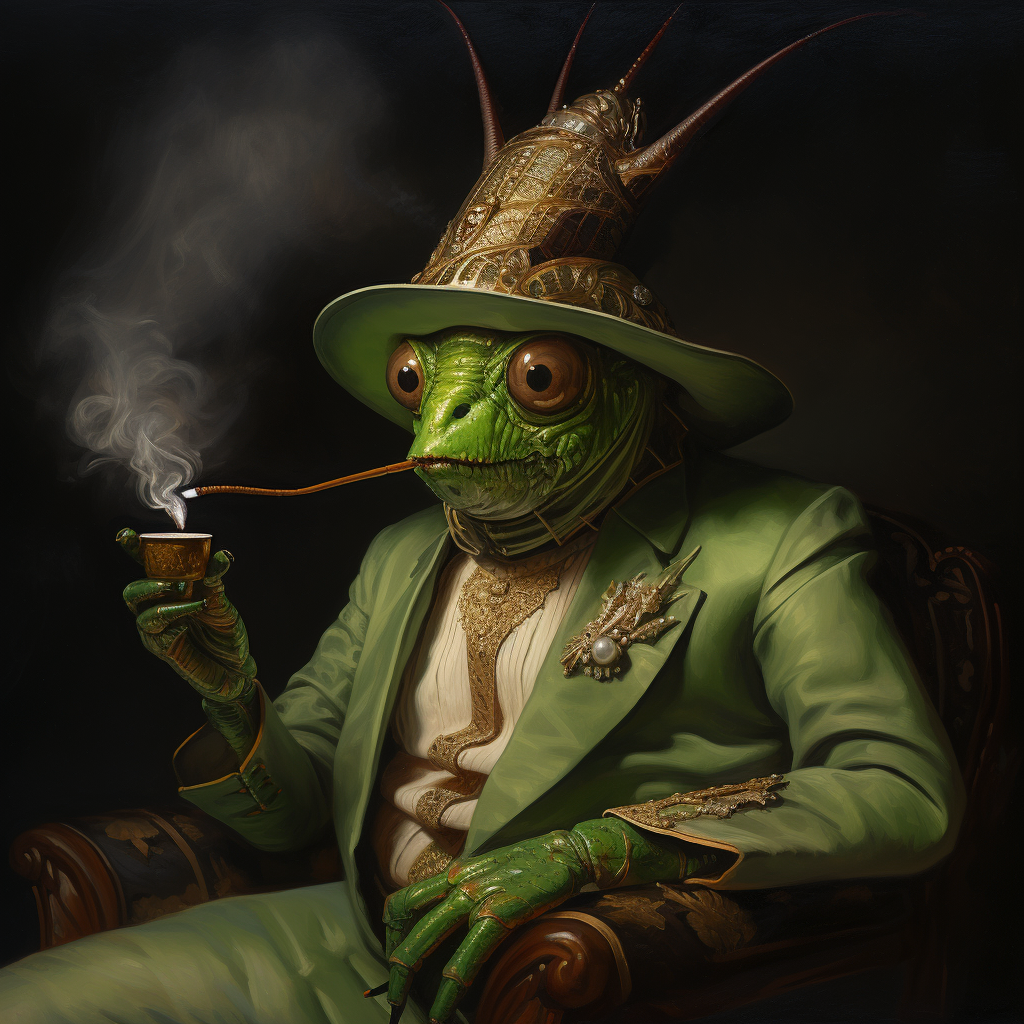 Cockroach with Glowing Green Hat Ring and Cigar