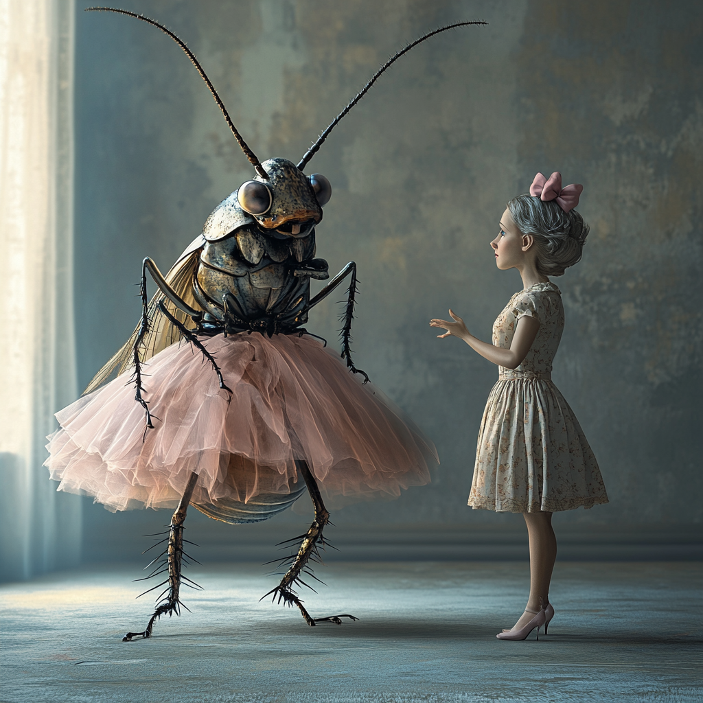 Cockroach in Pink Skirt Outfit