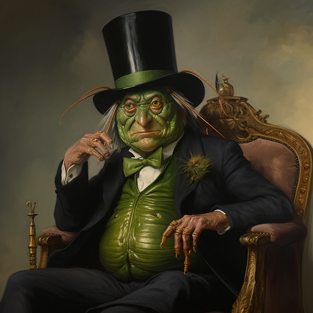 Cockroach wearing green hat and smoking cigar