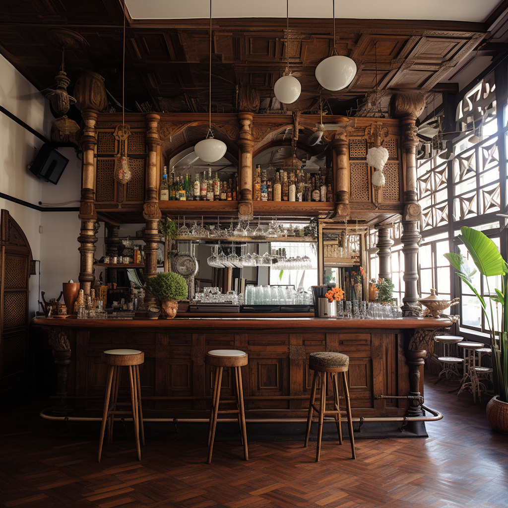 Modern wood elements in Borneo cocktail bar