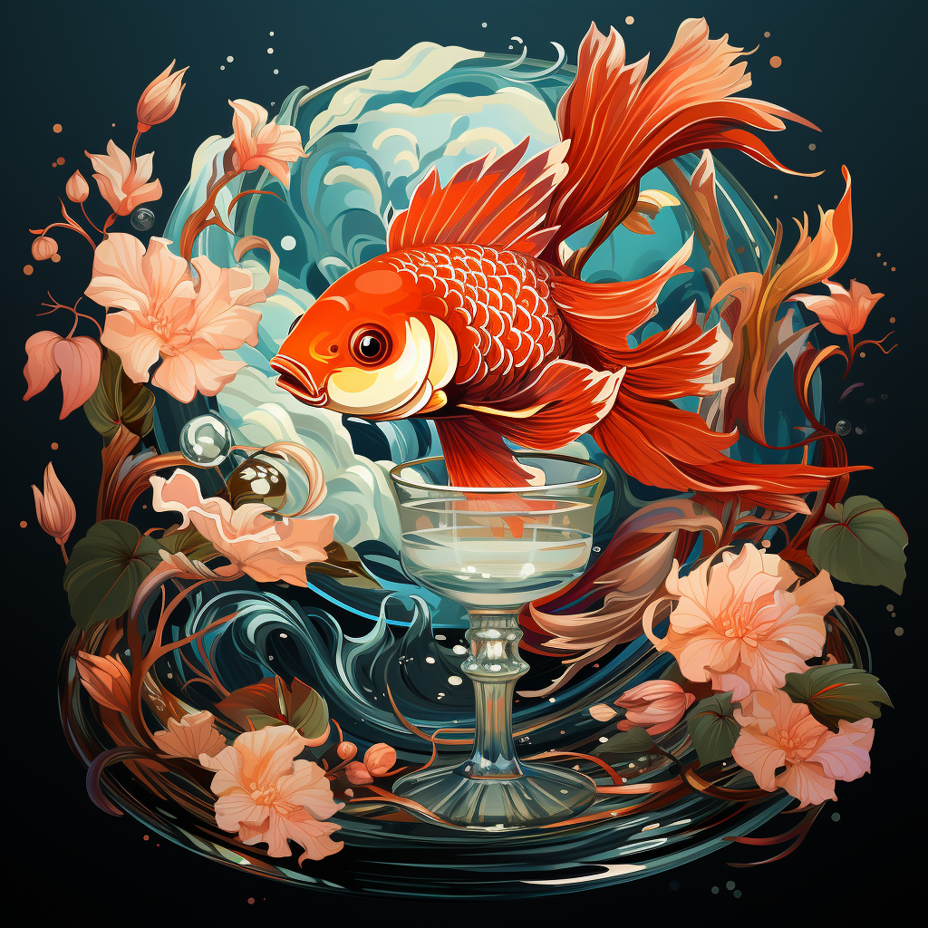 Cocktail glass with koi fish illustration