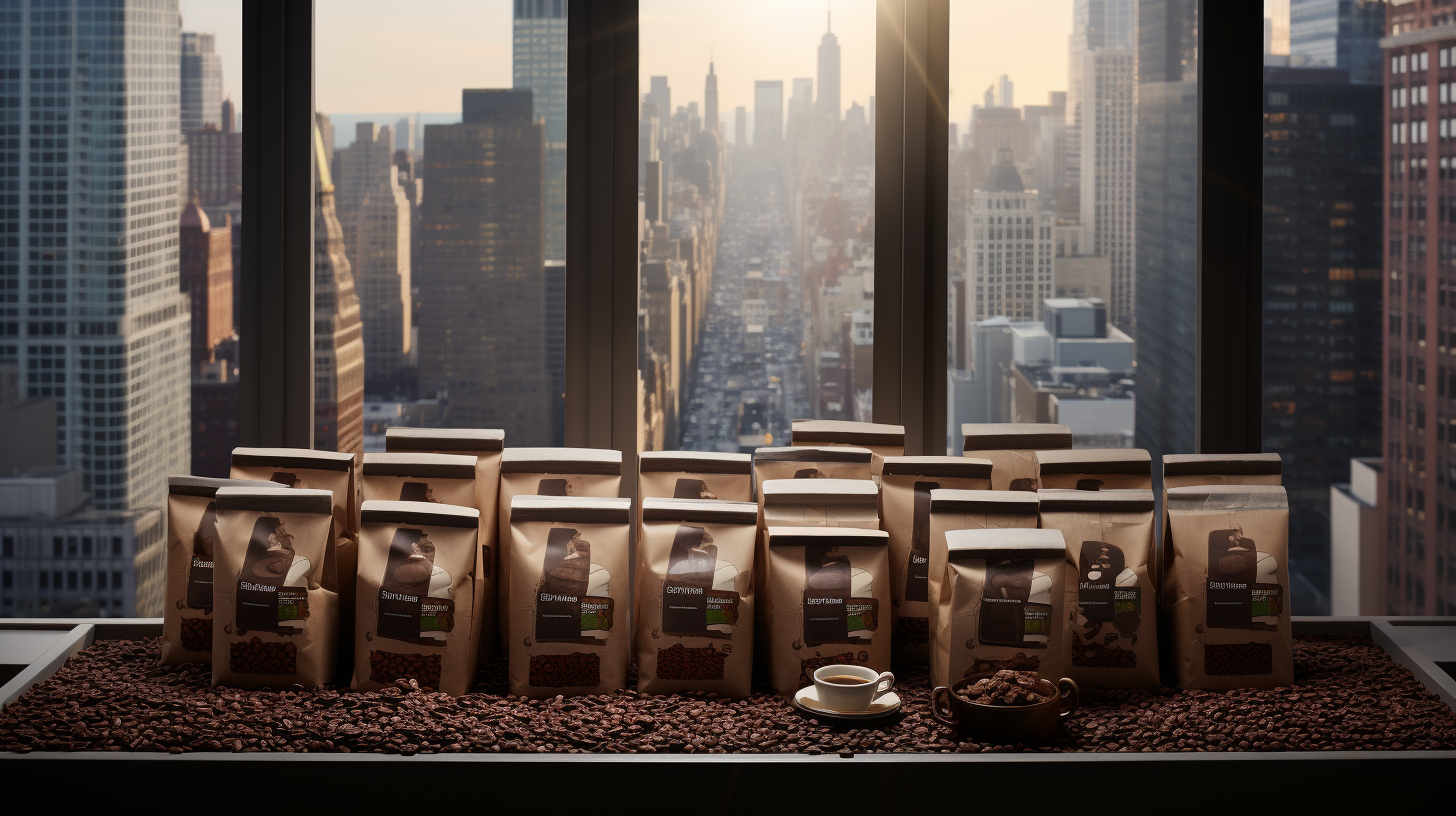 Coffee beans with New York cityscape