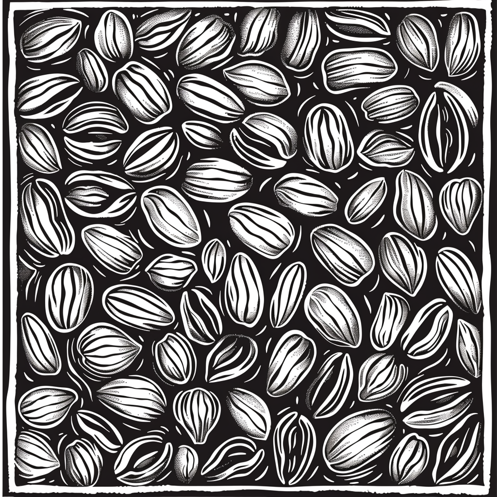 Linocut coffee beans pattern illustration