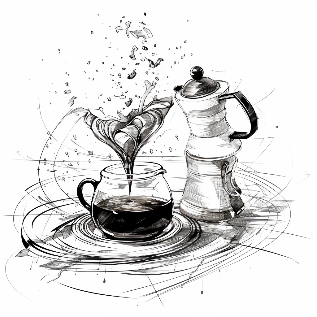 Coffee brew filter messy line art sketch