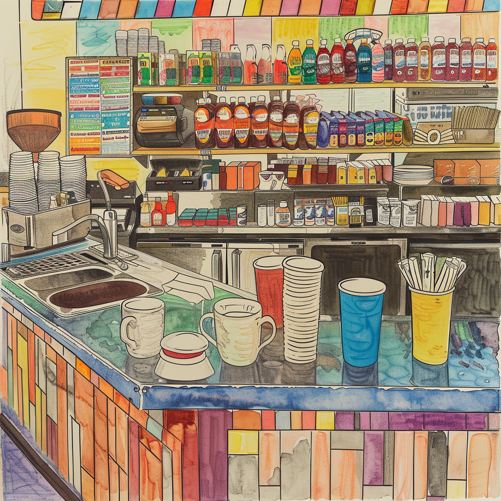 Colorful Coffee Counter Drawing