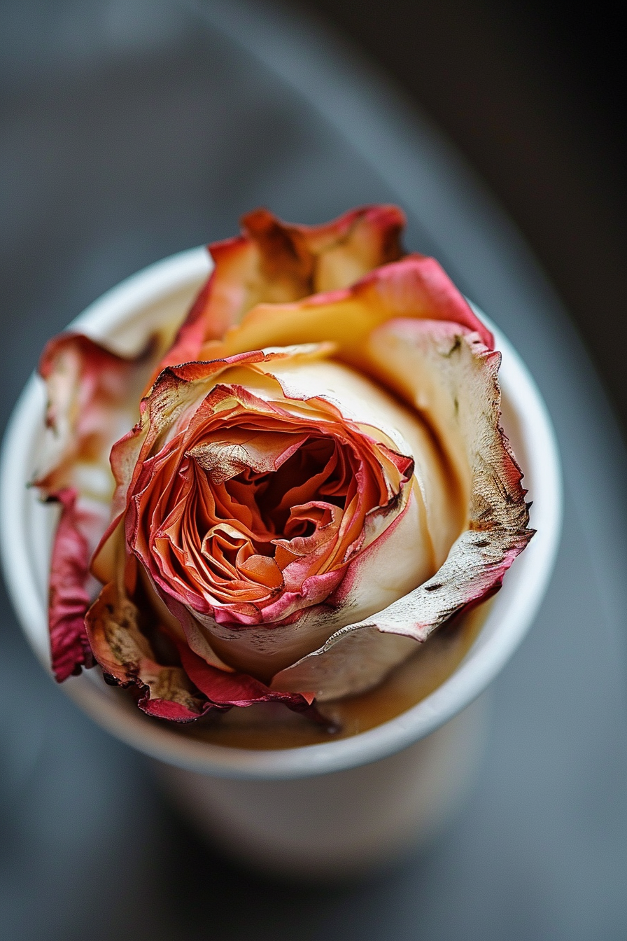 Withered Rose on Coffee Cup Lid