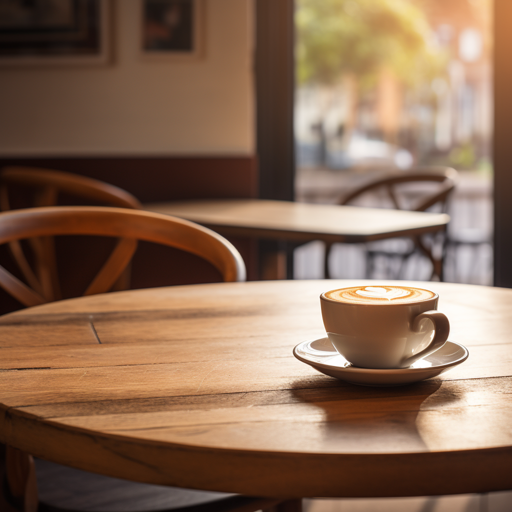 Coffee cup on oak table