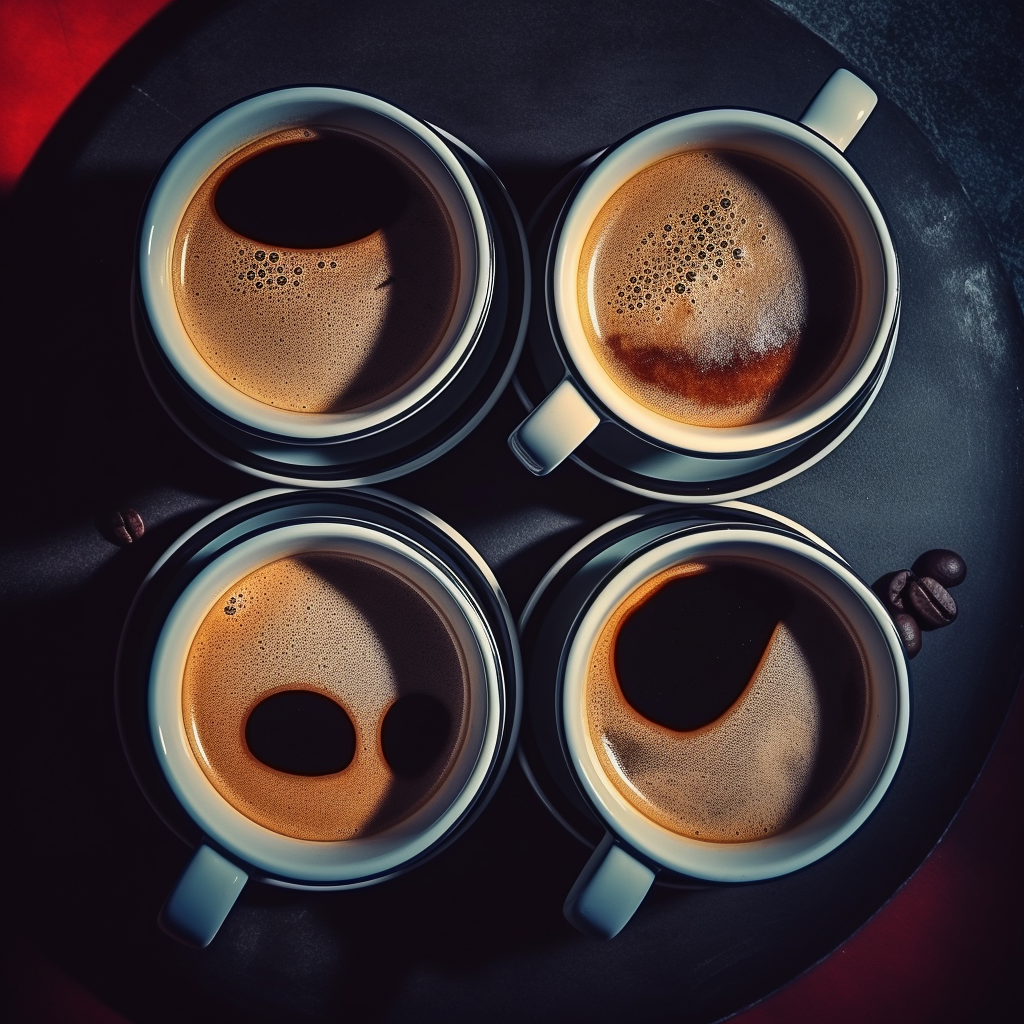 Top shot of four coffee cups